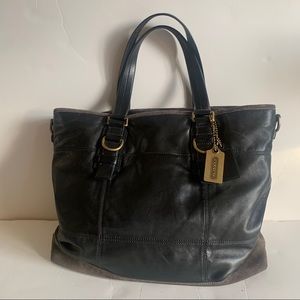 Classic Coach Black Leather Tote Brown Suede